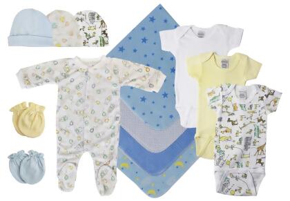 Bambini NC-0523NB Baby Boy 13 Piece Layette Sets, White & Blue - Newborn