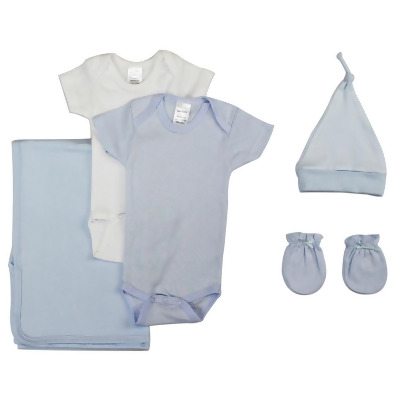 Bambini NC-0945 Boys 5 Piece Layette Baby Clothes Set, White & Blue - Newborn 