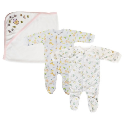 Bambini NC-0724S Girl Closed-toe Sleep & Play Set, White & Pink - Newborn - Pack of 3 