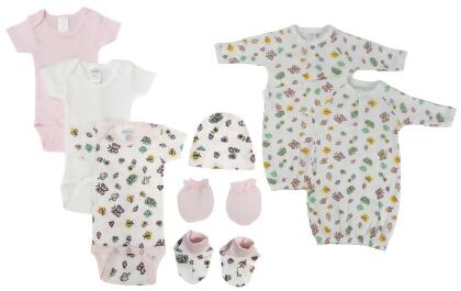Bambini NC-0592 Newborn Baby Girl 8 Piece Layette Sets, White & Pink