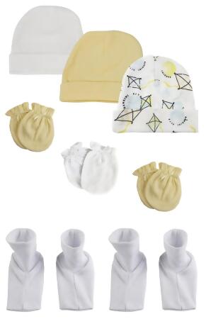 Bambini NC-0363 Baby Boy, Baby Girl, Unisex Infant Caps, Booties & Mittens, White - Newborn - Pack of 8