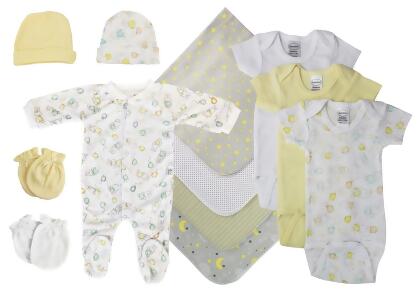 Bambini NC-0545S Unisex Baby 13 Piece Layette Sets, White & Yellow - Small