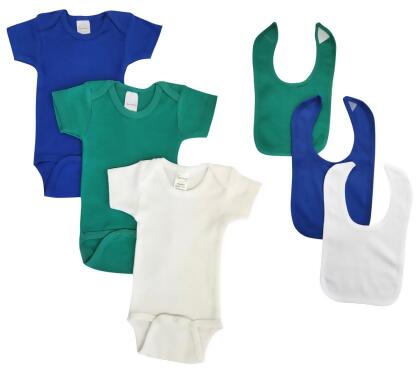 Bambini NC-0459S Unisex Baby 6 Piece Onezies Bodysuit, Blue & Green - Small