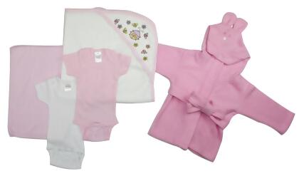 Bambini NC-0408S Baby Girl 5 Piece Layette Sets, White & Pink - Small