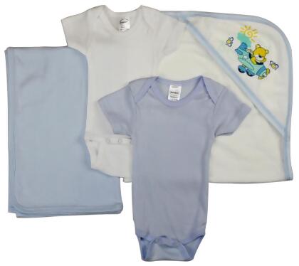 Bambini NC-0405NB Baby Boy 4 Piece Layette Sets, White & Blue - Newborn