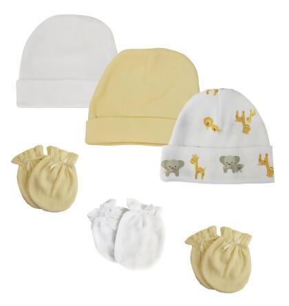 Bambini NC-0389 Baby Boy, Baby Girl, Unisex Infant Caps & Mittens, White - Newborn - Pack of 6