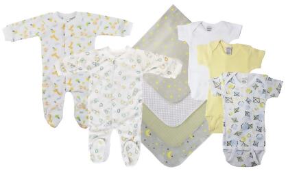 Bambini NC-0555S Unisex Baby 9 Piece Layette Sets, White & Yellow - Small