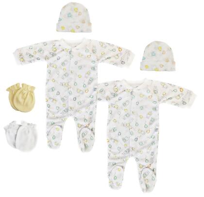 Bambini NC-0703S Unisex Closed-toe Sleep & Play Set with Caps, White - Newborn - Pack of 6