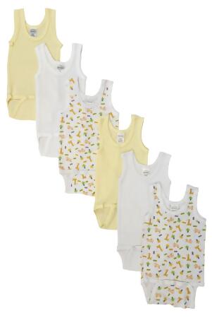 Bambini NC-0511L Unisex Baby 6 Piece Onezies Bodysuit & Tank Tops, White - Large