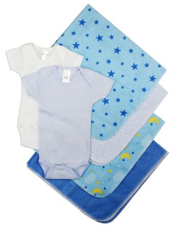 Bambini NC-0406L Baby Boy 6 Piece Layette Sets, White & Blue - Large