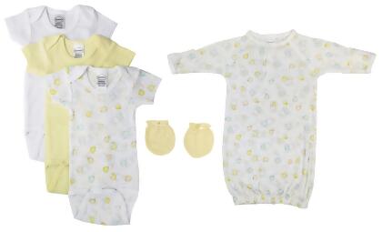Bambini NC-0442NB Unisex Baby 5 Piece Layette Sets, White & Yellow - Newborn
