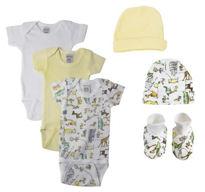 Bambini NC-0426M Unisex Baby 7 Piece Bodysuits, White & Yellow - Medium