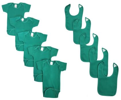 Bambini NC-0478S Unisex Baby 10 Piece Onezies & Bibs, Green - Small