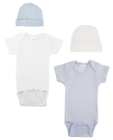 Bambini NC-0558S Baby Boy 4 Piece Layette Sets, White & Blue - Small