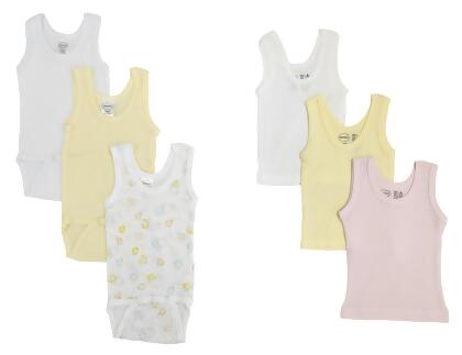 Bambini NC-0515NB Unisex Baby 6 Piece Onezies Bodysuit & Tank Tops, White - Newborn