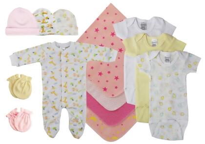Bambini NC-0535S Baby Girls 13 Piece Layette Sets, White & Pink - Small