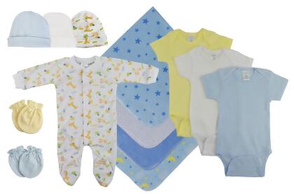 Bambini NC-0522NB Baby Boy 13 Piece Layette Sets, White & Blue - Newborn