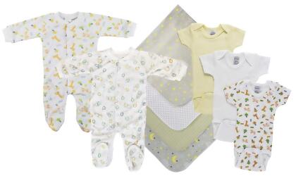 Bambini NC-0552L Unisex Baby 9 Piece Layette Sets, White & Yellow - Large