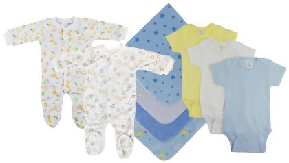 Bambini NC-0528L Baby Boy 9 Piece Layette Sets, White & Blue - Large
