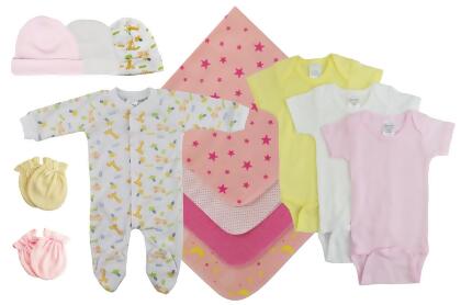Bambini NC-0529L Baby Girls 13 Piece Layette Sets, White & Pink - Large