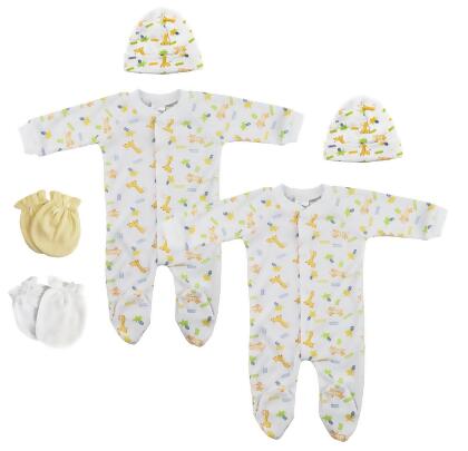 Bambini NC-0711M Unisex Closed-toe Sleep & Play Set with Caps, White - Small - Pack of 6