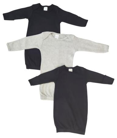 Bambini NC-0859 Unisex Newborn Baby 3 Piece Gown Set, Black & Grey