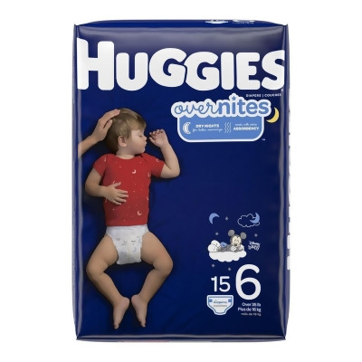 Kimberly Clark 1128666-PK Disposable Heavy Absorbency Baby Diaper Huggies with Overnites for Unisex - Size 6 - 15 Per Pack - 4 Pack Per Case 