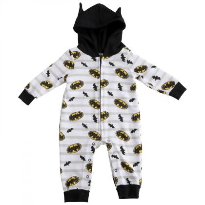 Batman 850036-3-6months Batman Symbols Infant Hooded Fleece Coveralls with Ears - 3-6 Months