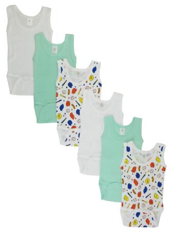 Bambini CS-109NB-Baseball-109NB-Baseball Boys Printed Tank Top, White & Blue - Newborn