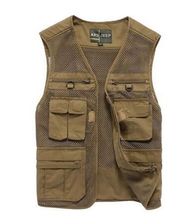 Panda Superstore PS-SPO3258946011-ALAN01864 Fishing Clothing Mens Mesh Breathable Fishing Waistcoat, Khaki - 2XL 