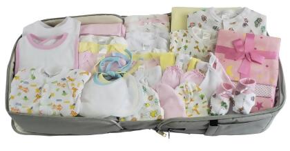 Bambini 808-Girls-44-Pieces Girls Baby Clothing Starter Set with Diaper Bag, Pink - Mixed Sizes - 44 Piece