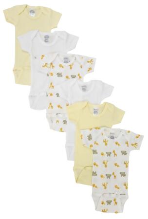 Bambini NC-0432NB Unisex Baby 6 Piece Bodysuits, White - Newborn
