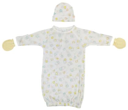 Bambini NC-0791 Unisex Newborn Baby 3 Piece Gown Set, White