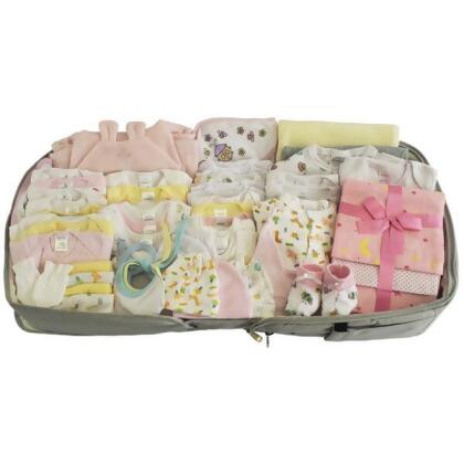 Bambini 808-Girls-62-Pieces Girls Baby Clothing Starter Set with Diaper Bag, Pink - Mixed Sizes - 62 Piece