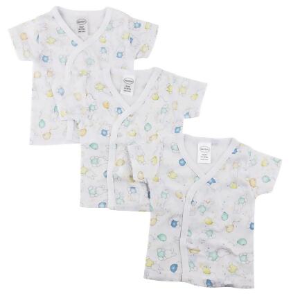 Bambini NC-0204S Unisex Infant Side Snap Short Sleeve Shirt, White - Small - Pack of 3