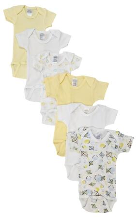Bambini NC-0437M Unisex Baby 6 Piece Bodysuits, White - Medium