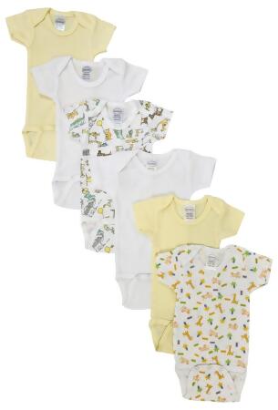 Bambini NC-0421S Unisex Baby 6 Piece Bodysuits, White - Small