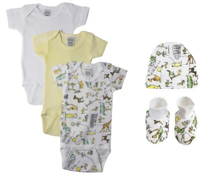 Bambini NC-0425S Unisex Baby 5 Piece Bodysuits, White - Small