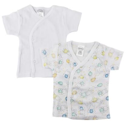 Bambini NC-0200S Unisex Infant Side Snap Short Sleeve Shirt, White - Small - Pack of 2