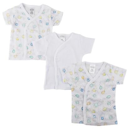 Bambini NC-0201S Unisex Infant Side Snap Short Sleeve Shirt, White - Small - Pack of 3
