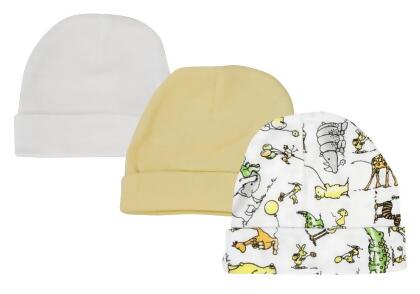 Bambini NC-0300 Baby Boy, Baby Girl, Unisex Infant Caps, White - Newborn - Pack of 3