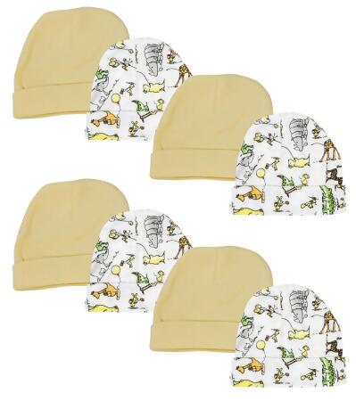 Bambini NC-0306 Baby Boy, Baby Girl, Unisex Infant Caps, White - Newborn - Pack of 8