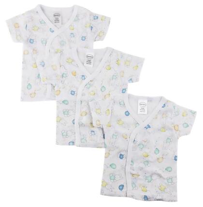 Bambini NC-0204N Unisex Infant Side Snap Short Sleeve Shirt, White - Newborn - Pack of 3