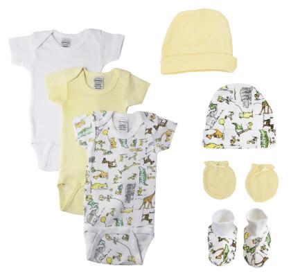 Bambini NC-0427M Unisex Baby 8 Piece Bodysuits, White - Medium