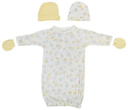 Bambini NC-0792 Unisex Newborn Baby 4 Piece Gown Set, White