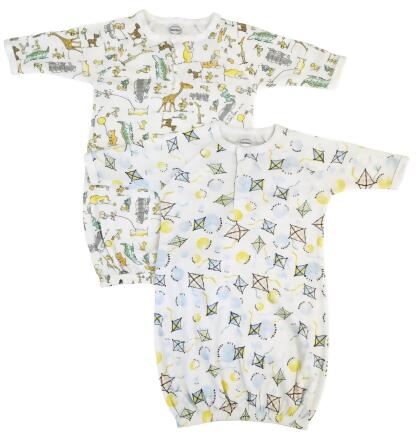 Bambini NC-0815 Unisex Newborn Baby 2 Piece Gown Set, White
