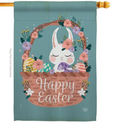 Ornament Collection H190060-BO Bunny in Basket Springtime Easter Double-Sided Garden Decorative House Flag, Multi Color