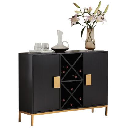 InRoom Furniture WR1375 42 x 12 x 31 in. Buffet & Wine Rack, Black & Gold