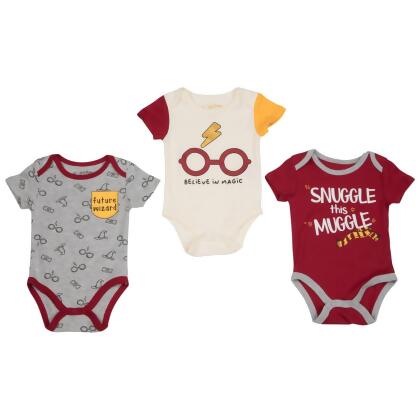 Harry Potter 867346-0-3months Snuggle This Muggle Infant Bodysuit, 0-3 Months - Pack of 3