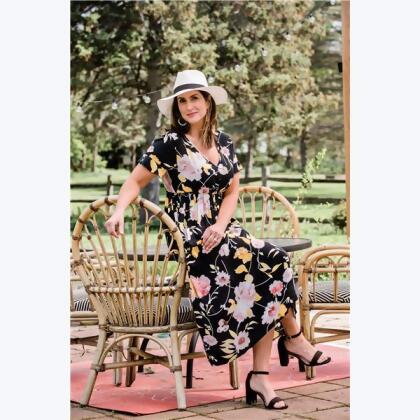 Floral Maxi Dress, Black - 2S-M & 2L-XL